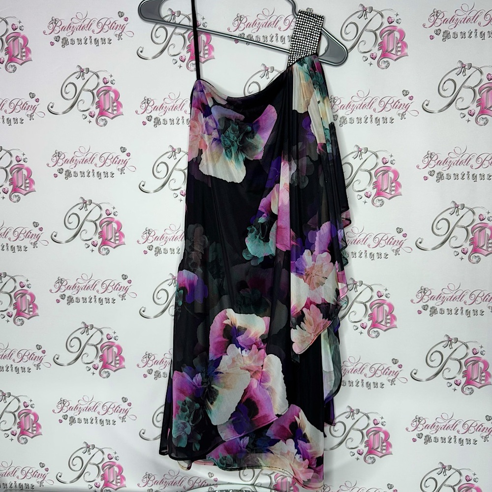 Le chateau dress one shoulder luxe sexy rhinestone bling diamond crystals floral
